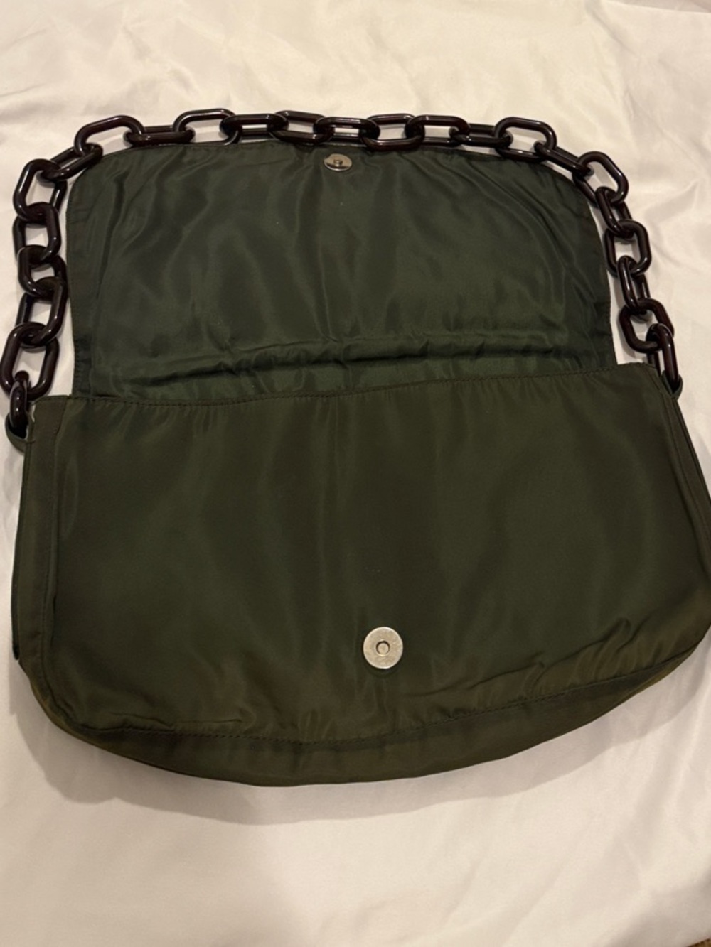 Prada Tessuto Olive Nylon Shoulder Bag with Brown Chain Strap - Picture 3 of 6